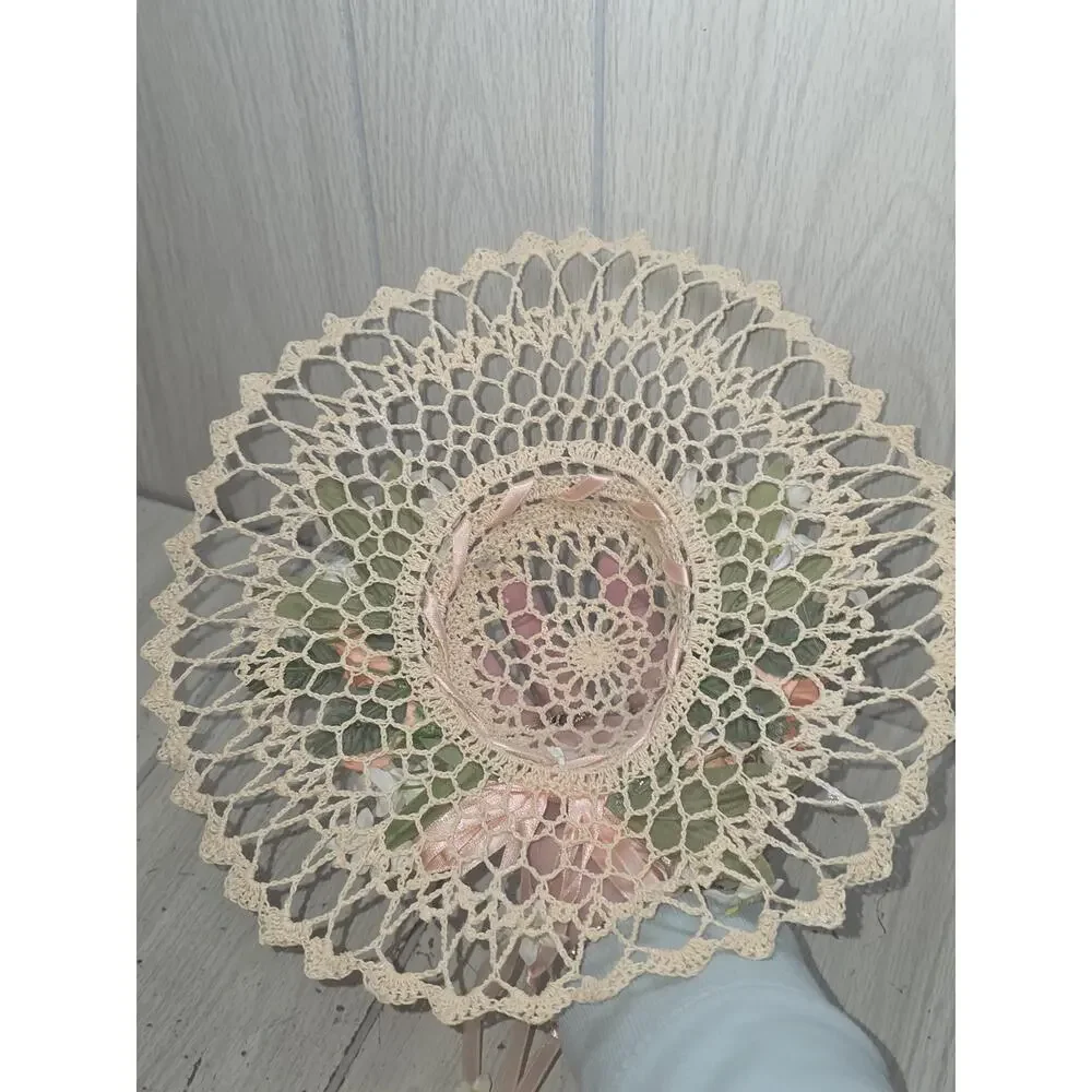 Vtg Hand Crocheted Starched Shabby Chic Decorated Hats Boho Heritage Set 4 Read
